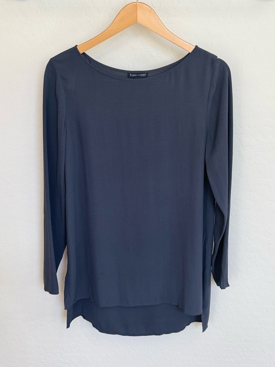 Eileen Fisher Tops - Eileen Fisher 100% Silk Boatneck Tunic Top Charcoal Grey XS